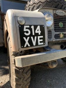 Early Land Rover with hand-painted number-plate