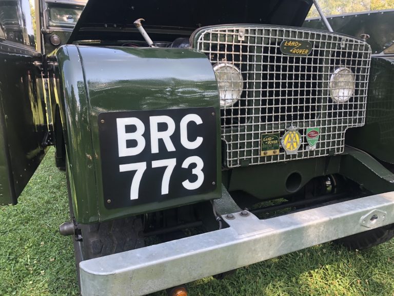 Signwriting by Arne Barker BRC 773 show plates on early Land-Rover
