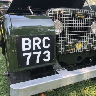Signwriting by Arne Barker BRC 773 show plates on early Land-Rover
