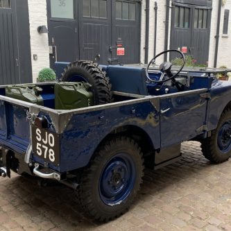 Signwriting by Arne BarkerSJO Blue Land-Rover Series 1 80" with hand painted plates