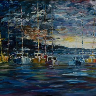 Fishing Boats & Sky acrylic painting