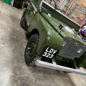 Hand painted number plate on Land-Rover Series One