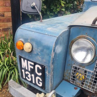 Hand painted number plate on Land-Rover Series II
